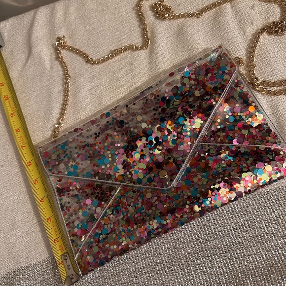 Confetti Clear Vinyl Crossbody Envelope Clutch Packed Party - Picture 6 of 7